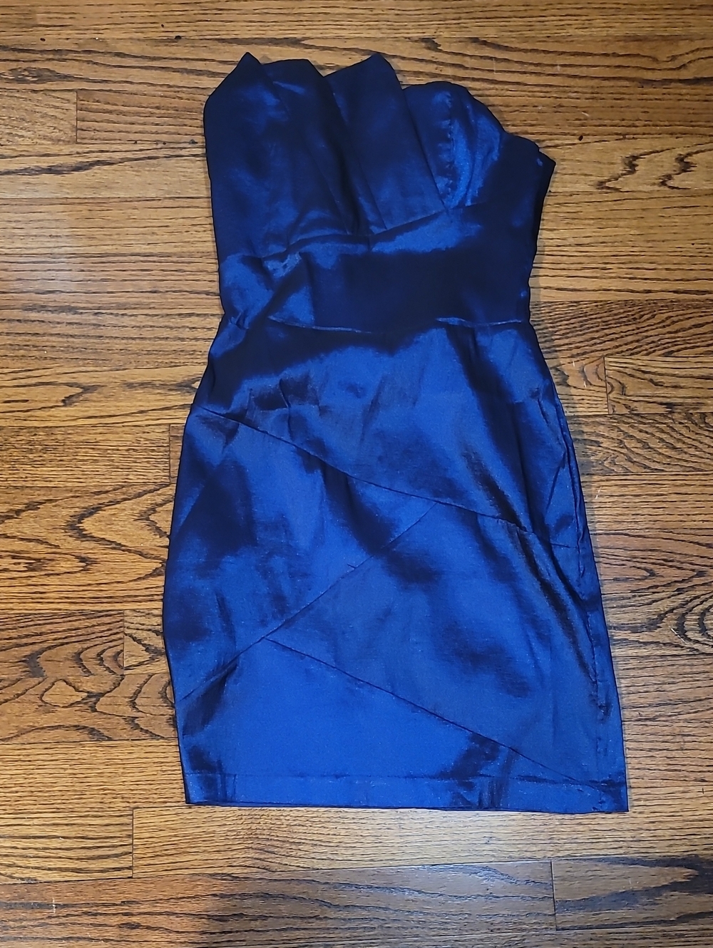 Twenty One Shoulder Satin Dress in Deep Navy